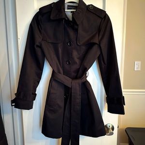 Banana Republic black button trench coat with tie belt. Petite XS